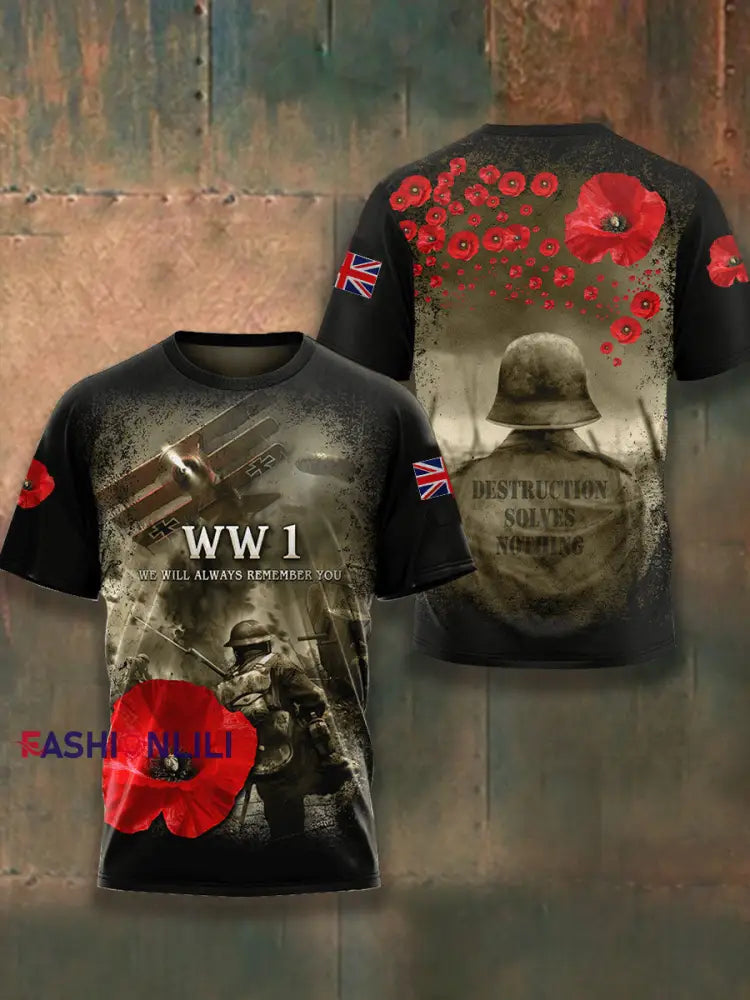 Men’s Remembrance Day Lest We Forget Short Sleeves T-shirt As picture / S
