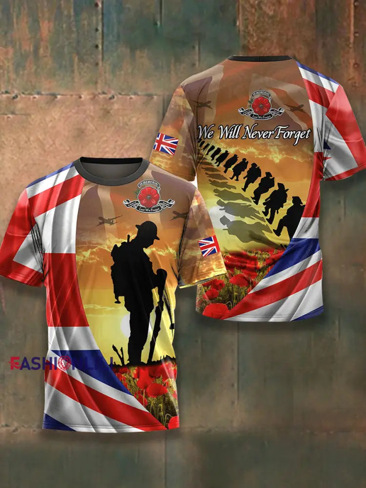 Men’s Remembrance Day Lest We Forget Short Sleeves T-shirt As picture / S