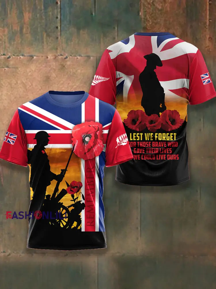 Men’s Remembrance Day Lest We Forget Short Sleeves T-shirt As picture / S