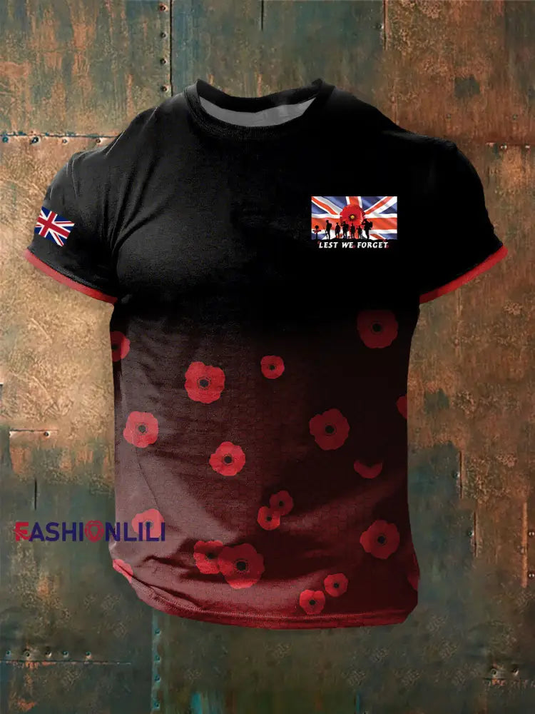 Men’s Remembrance Day Lest We Forget Short Sleeves T-shirt As picture / S