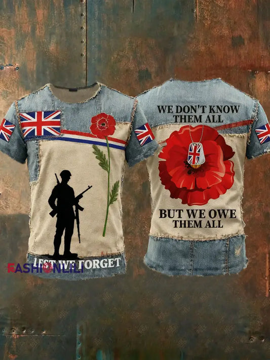 Men’s Remembrance Day Lest We Forget Short Sleeves T-shirt As picture / S