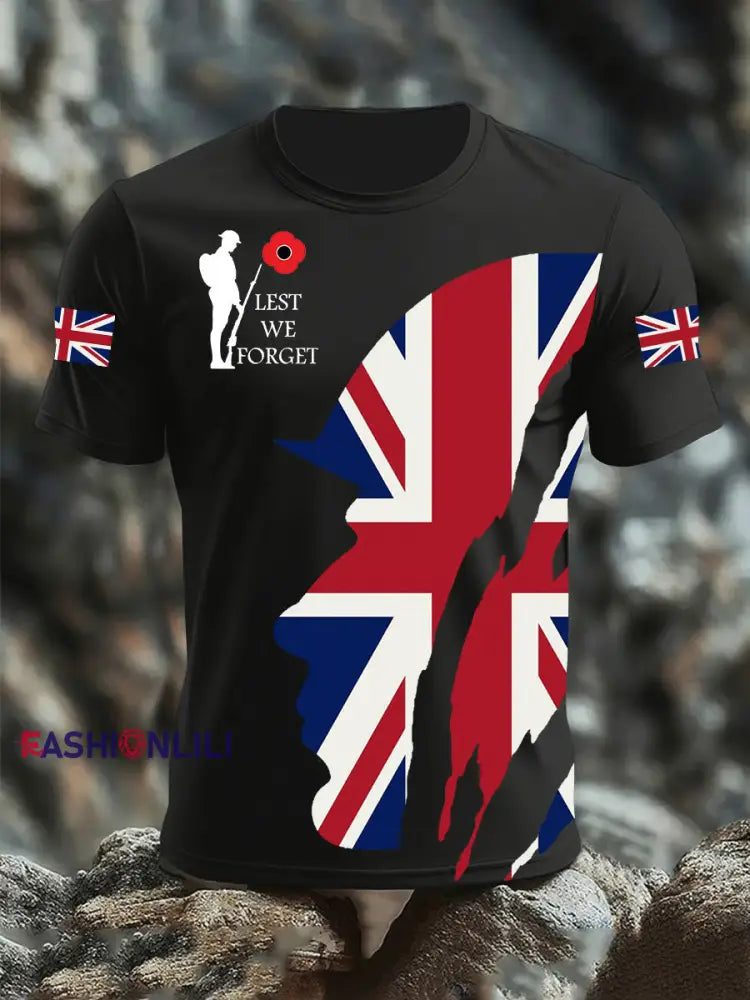 Men’s Remembrance Day Lest We Forget Short Sleeves T-shirt Black / S