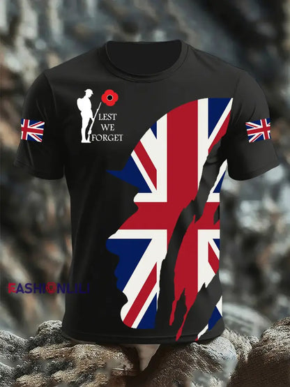 Men’s Remembrance Day Lest We Forget Short Sleeves T-shirt Black / S