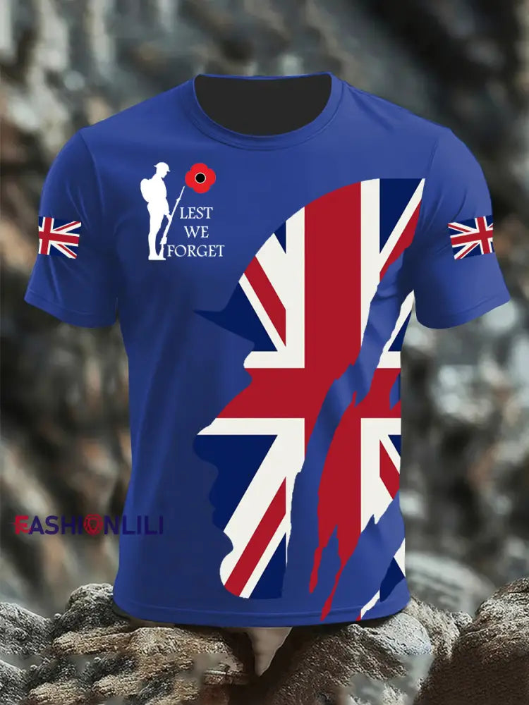 Men’s Remembrance Day Lest We Forget Short Sleeves T-shirt Blue / S