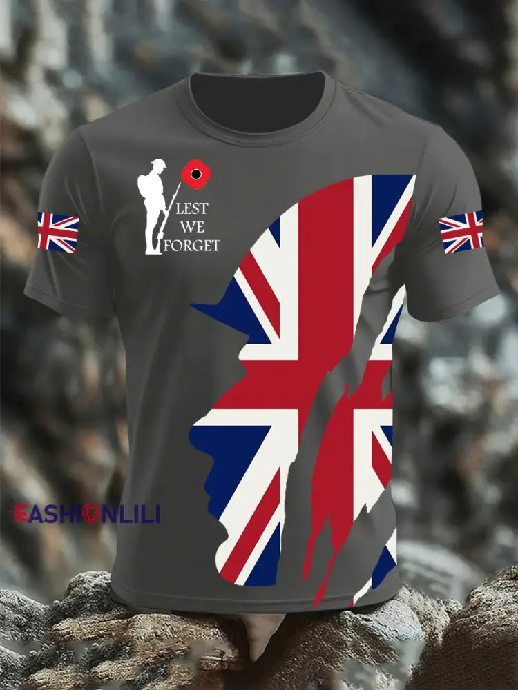 Men’s Remembrance Day Lest We Forget Short Sleeves T-shirt Dark Gray / S