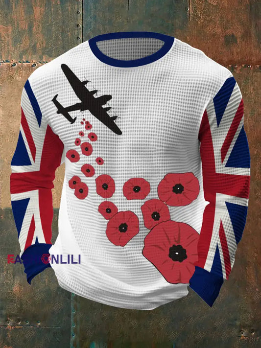 Men’s Remembrance Day Lest We Forget Waffle Long Sleeve T-Shirt White / S
