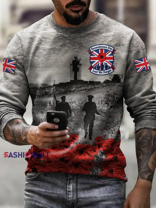 Men’s Remembrance Day Print Crew Neck Sweatshirt As picture / S