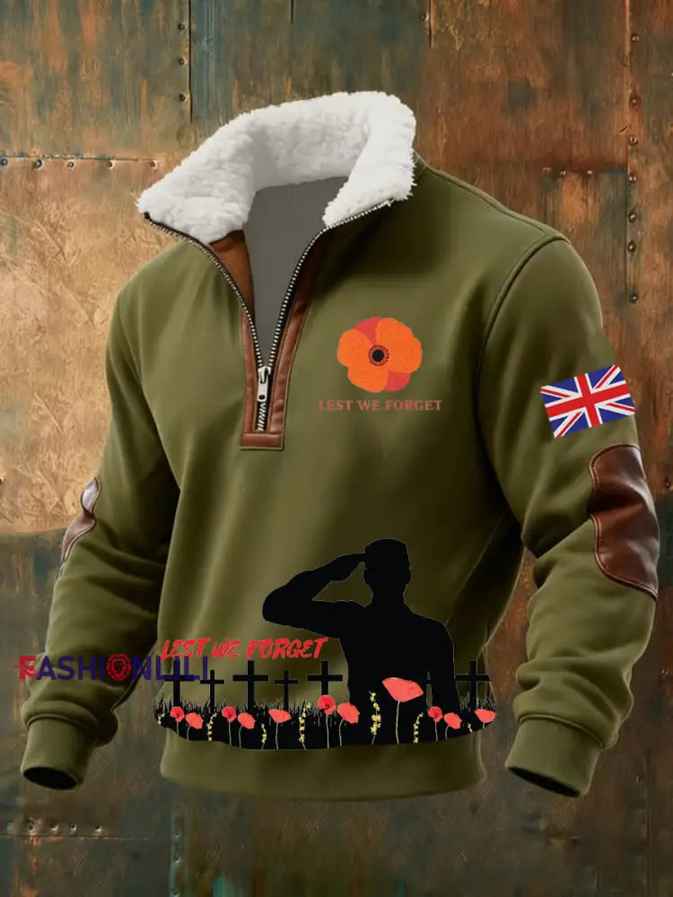 Men’s Remembrance Day Print Sweatshirt Army Green / S