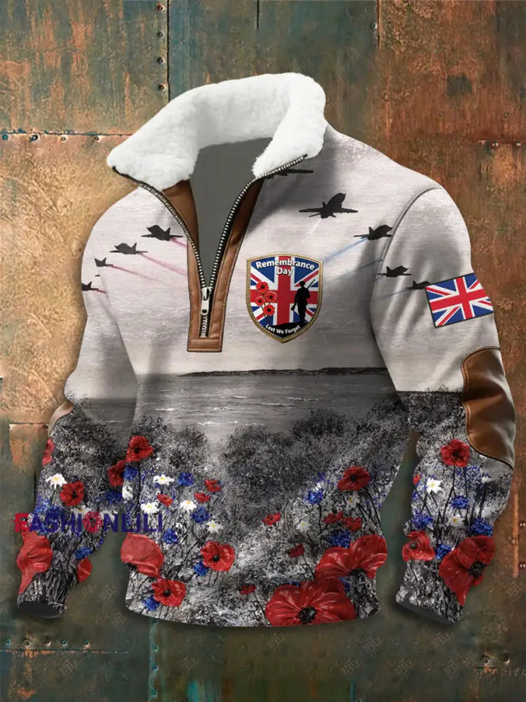 Men’s Remembrance Day Printed baggy zip-up hoodie As picture / S