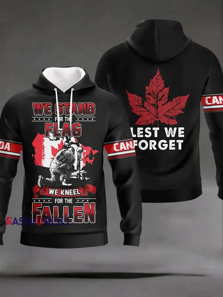 Men’s Remembrance Day Printed Casual Hoodie Black / S