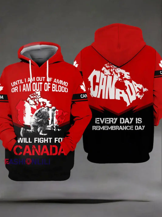 Men’s Remembrance Day Printed Casual Hoodie Red / S