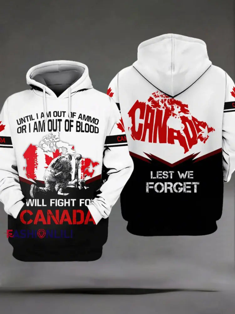 Men’s Remembrance Day Printed Casual Hoodie White / S