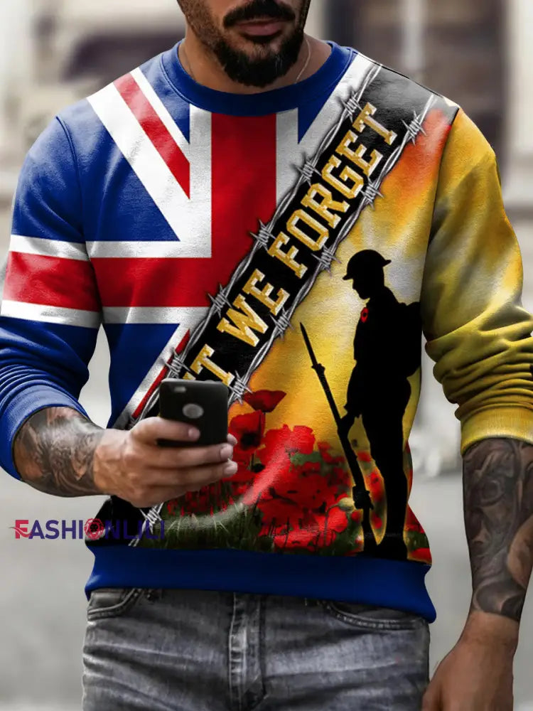 Men’s Remembrance Day Printed Crew Neck Sweatshirt As picture / S