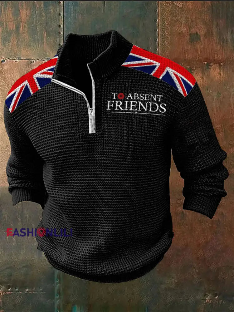 Men’s Remembrance Day To Absent Friends Zipper Sweater Black / S