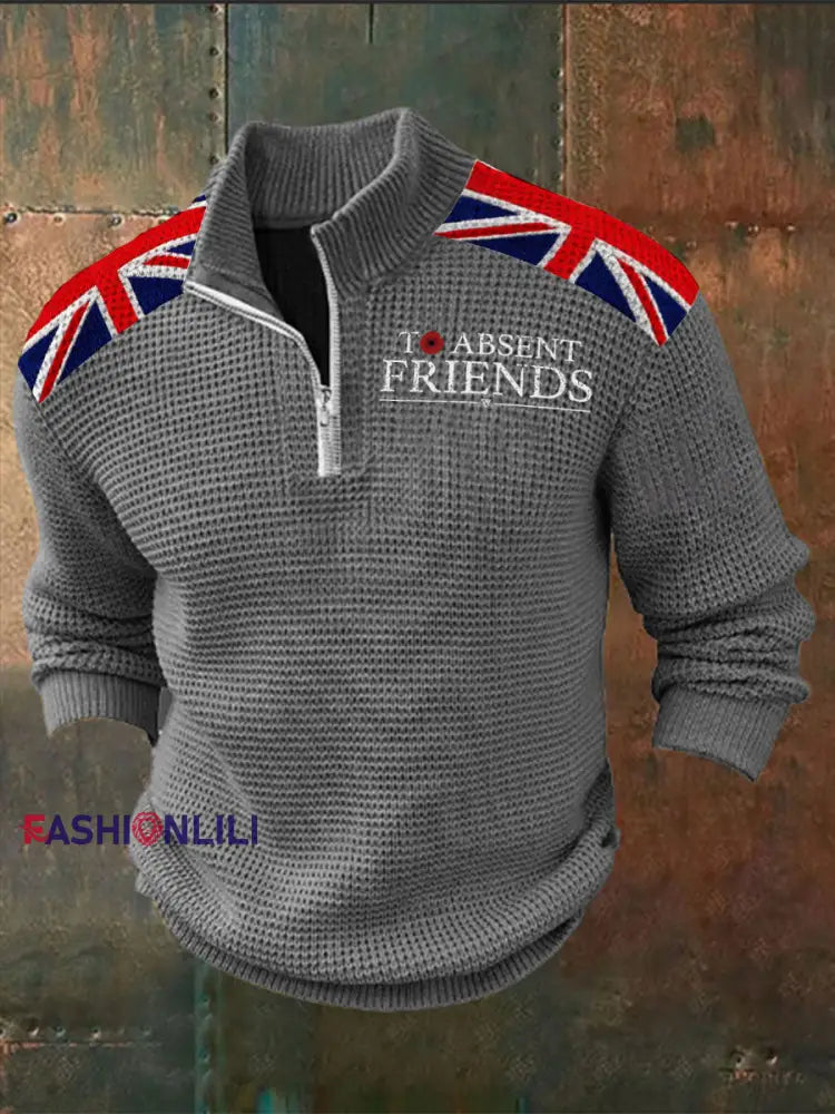 Men’s Remembrance Day To Absent Friends Zipper Sweater Gray / S