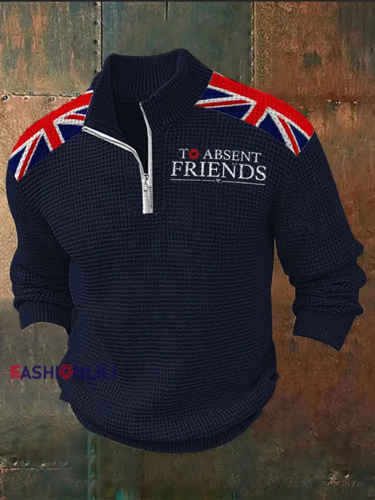 Men’s Remembrance Day To Absent Friends Zipper Sweater Navy Blue / S