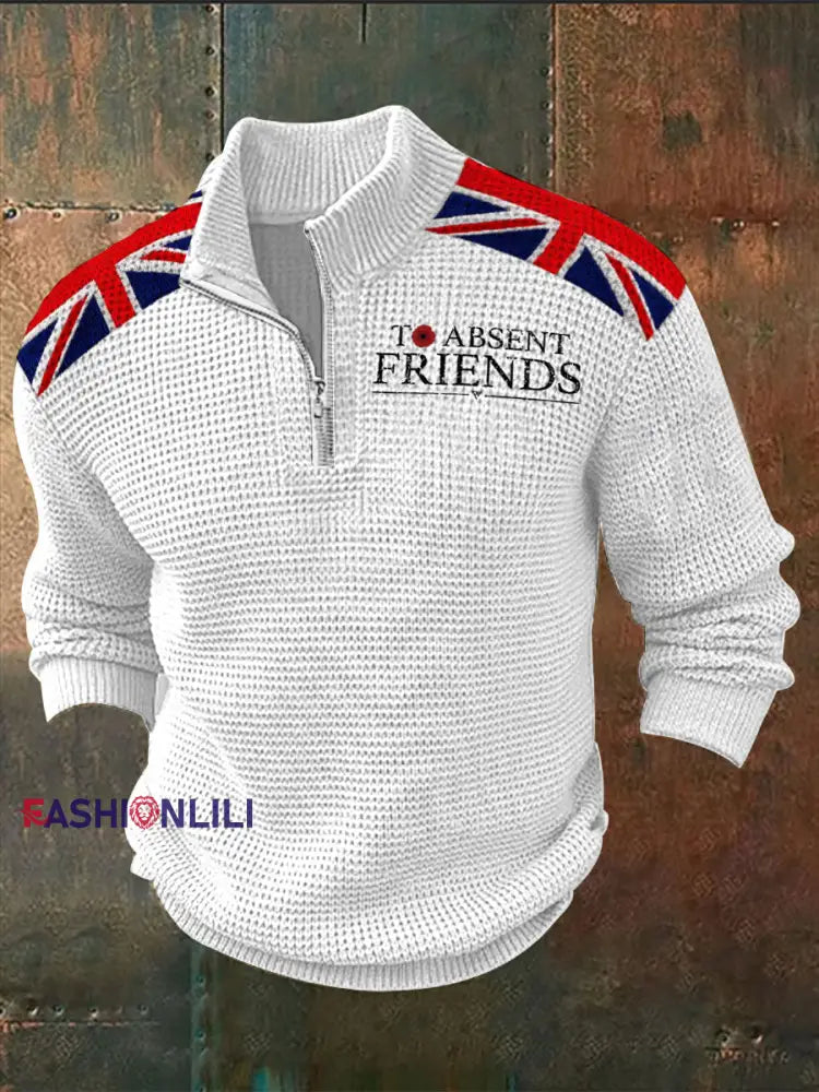 Men’s Remembrance Day To Absent Friends Zipper Sweater White / S