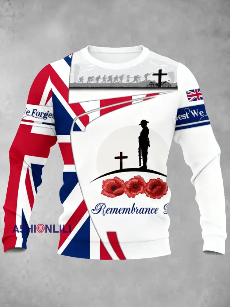 Men’s Remembrance Day UK army flag Crew Neck Sweatshirt White / S