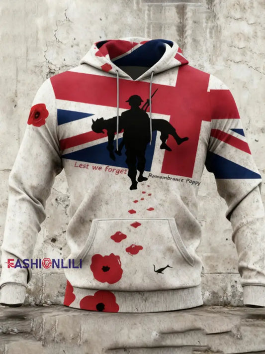 Men’s Remembrance Day UK army flag Hoodie White / S