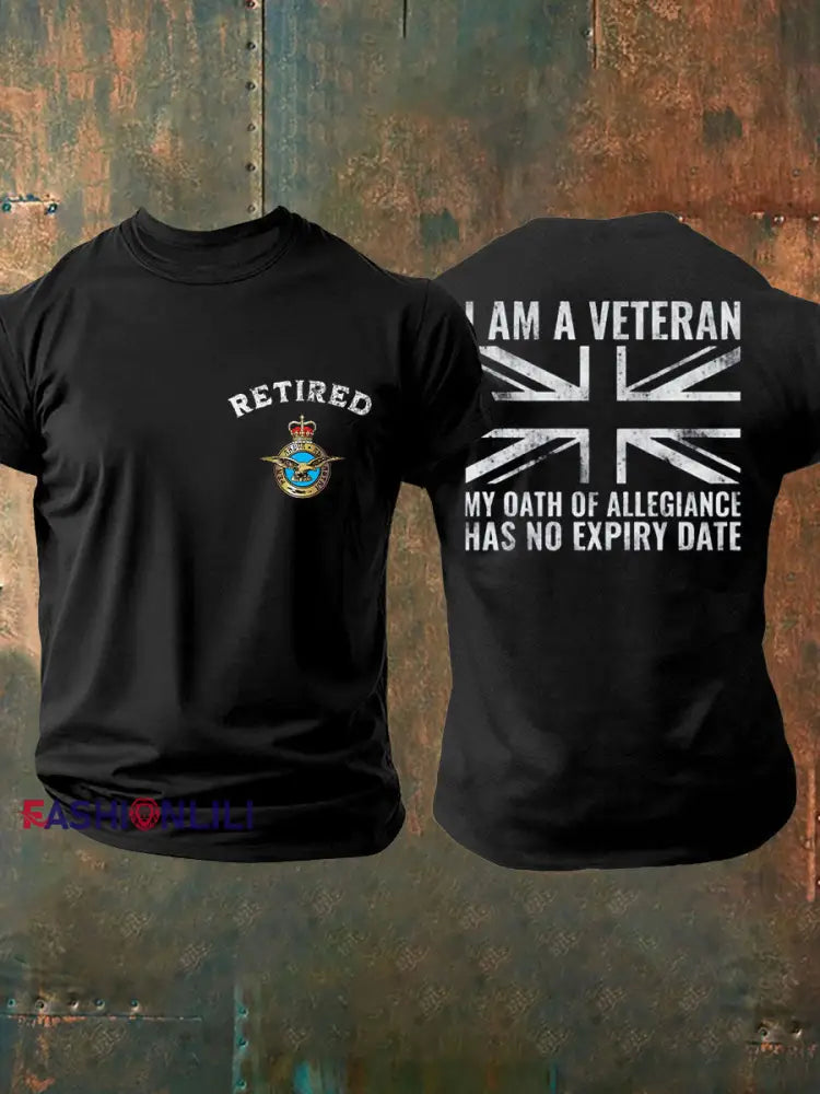 Men’s Retired Air Force Veteran Printed T-shirt Black / S