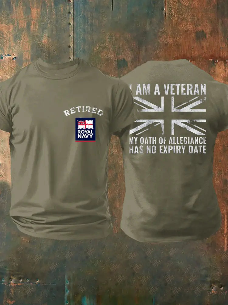 Men’s Retired Navy Veteran Printed T-shirt Army Green / S