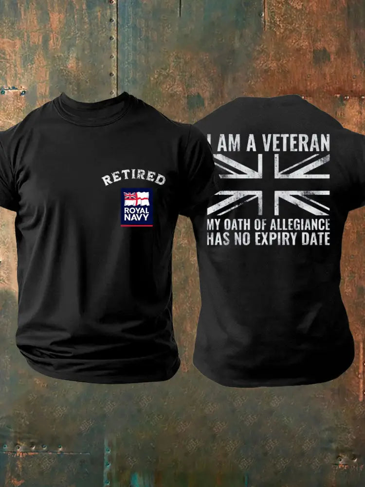 Men’s Retired Navy Veteran Printed T-shirt Black / S