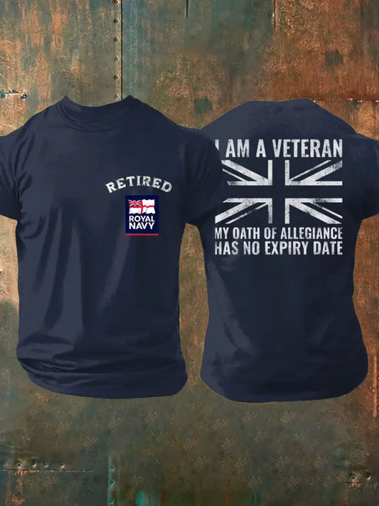 Men’s Retired Navy Veteran Printed T-shirt Navy Blue / S