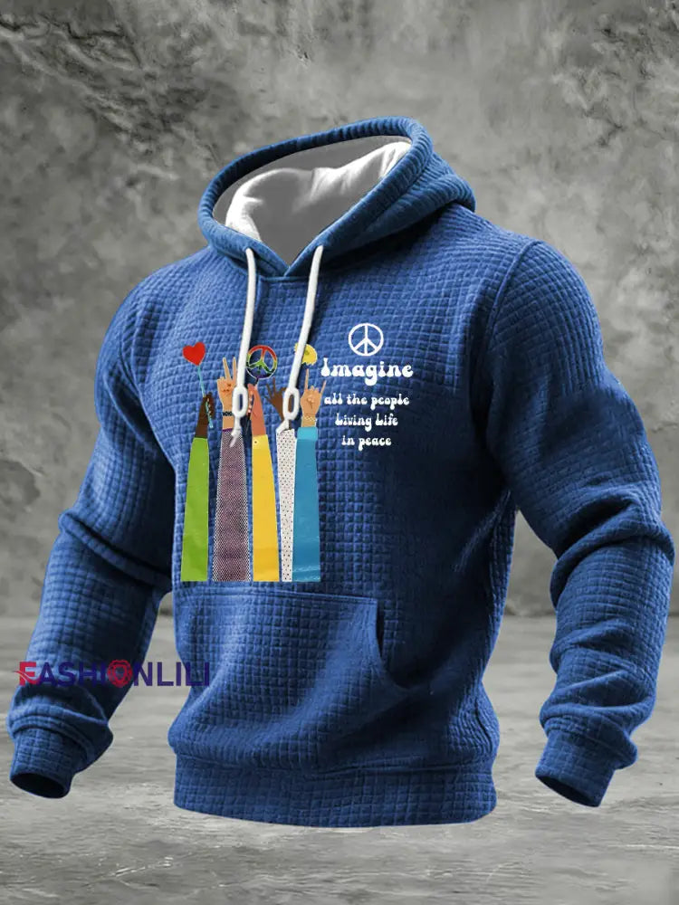 Men’s Retro Classic Legendary Rock Band Print Gift For Fans Casual Checkered Cotton Hoodie Blue / S