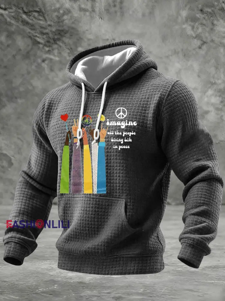 Men’s Retro Classic Legendary Rock Band Print Gift For Fans Casual Checkered Cotton Hoodie Dark Gray / S