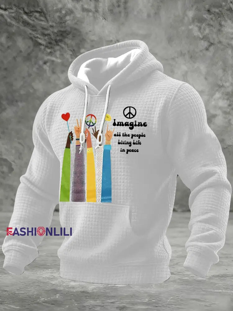 Men’s Retro Classic Legendary Rock Band Print Gift For Fans Casual Checkered Cotton Hoodie White / S