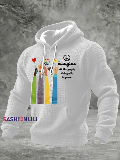 Men’s Retro Classic Legendary Rock Band Print Gift For Fans Casual Checkered Cotton Hoodie White / S