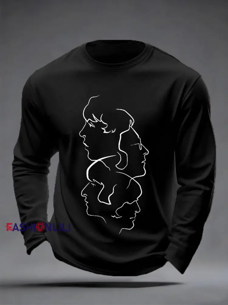 Men’s Retro Classic Legendary Rock Band Print Gift For Fans Casual long sleeve T-shirt Black / S