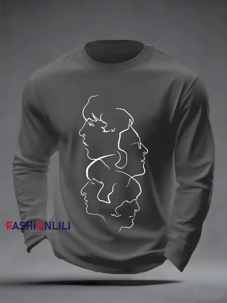 Men’s Retro Classic Legendary Rock Band Print Gift For Fans Casual long sleeve T-shirt Gray / S