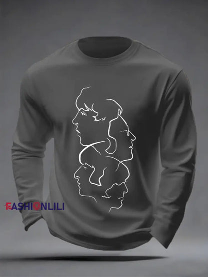 Men’s Retro Classic Legendary Rock Band Print Gift For Fans Casual long sleeve T-shirt Gray / S