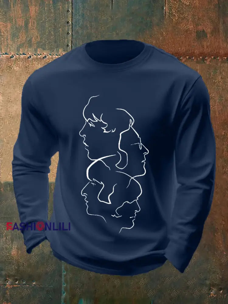 Men’s Retro Classic Legendary Rock Band Print Gift For Fans Casual long sleeve T-shirt Navy Blue / S