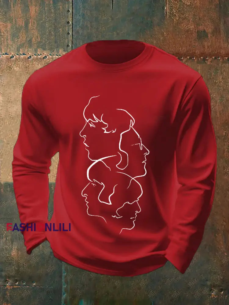 Men’s Retro Classic Legendary Rock Band Print Gift For Fans Casual long sleeve T-shirt Red / S