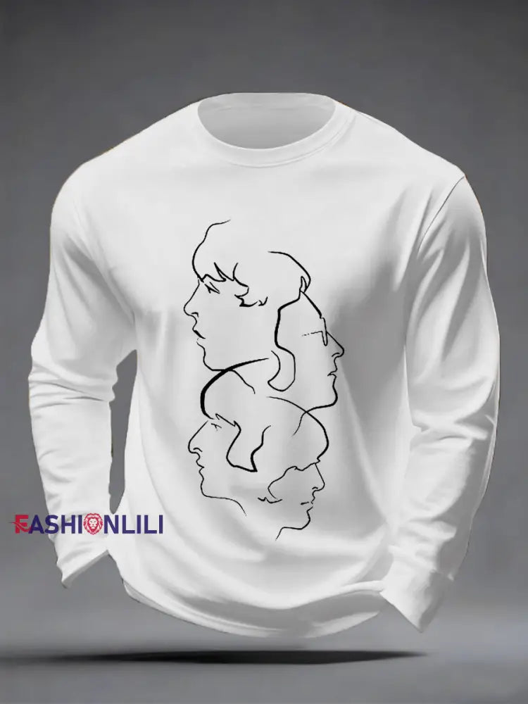 Men’s Retro Classic Legendary Rock Band Print Gift For Fans Casual long sleeve T-shirt White / S