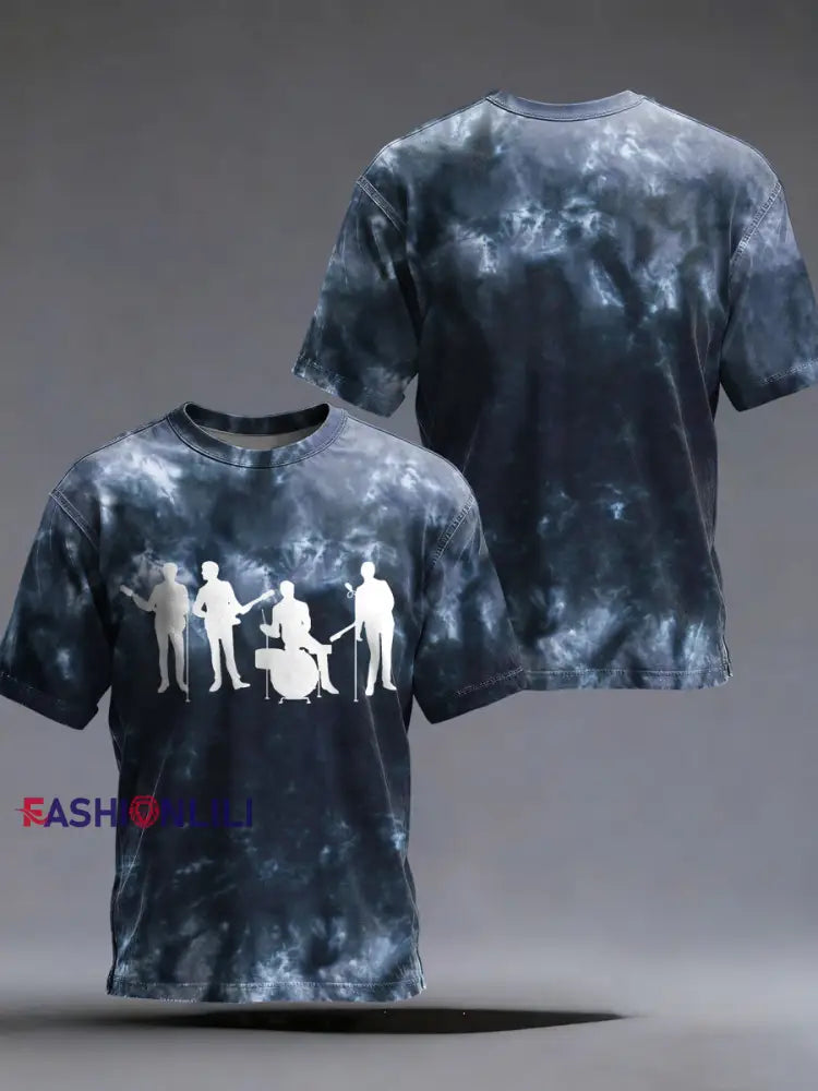 Men’s Retro Classic Legendary Rock Band Print Gift For Fans Casual Tee Navy Blue / S