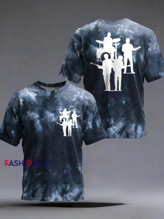 Men’s Retro Classic Legendary Rock Band Print Gift For Fans Casual Tee Navy Blue / S