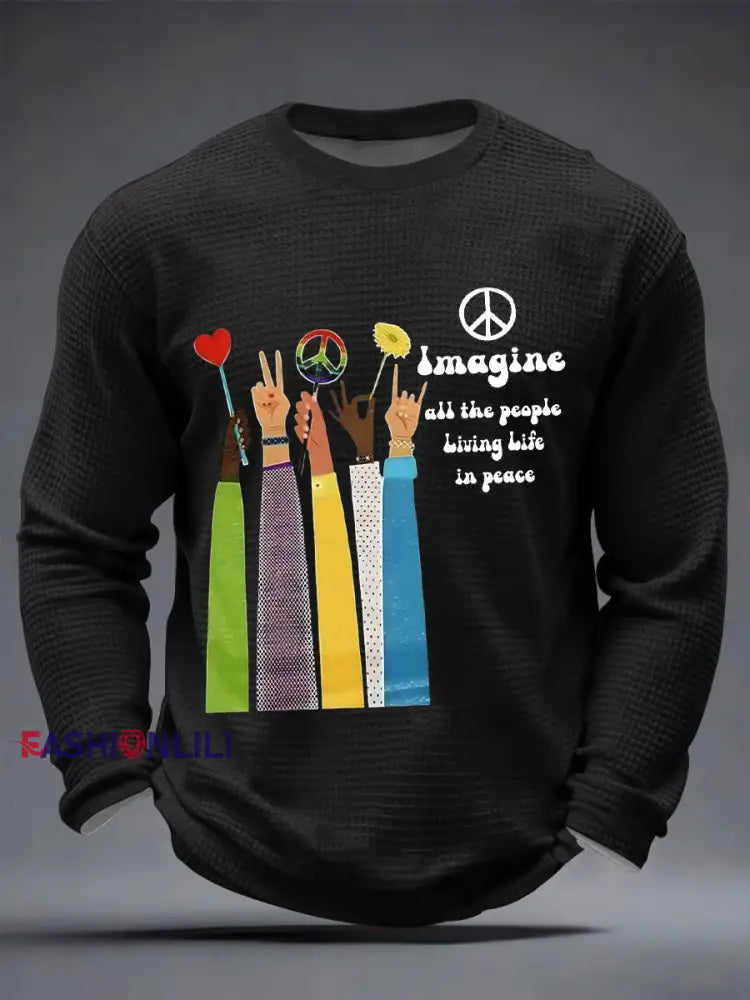 Men’s Retro Classic Legendary Rock Band Print Gift For Fans Casual Waffle Long Sleeve T-Shirt Black / S