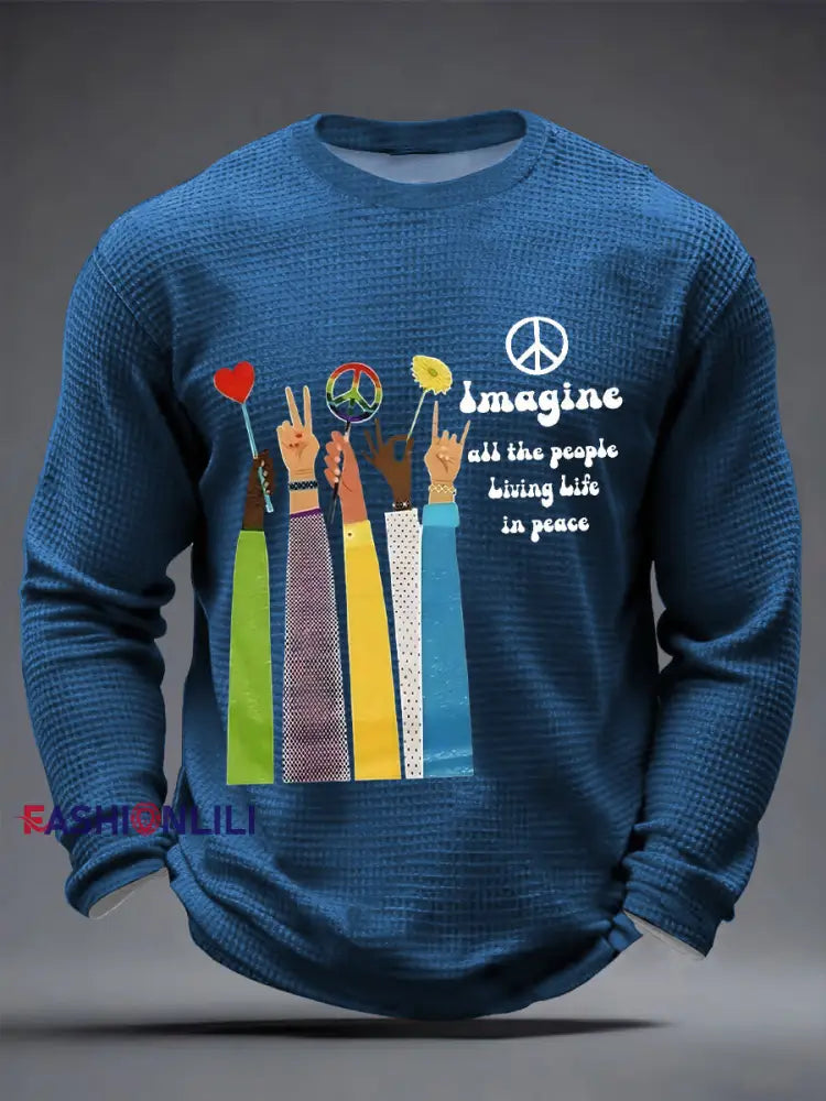 Men’s Retro Classic Legendary Rock Band Print Gift For Fans Casual Waffle Long Sleeve T-Shirt Blue / S