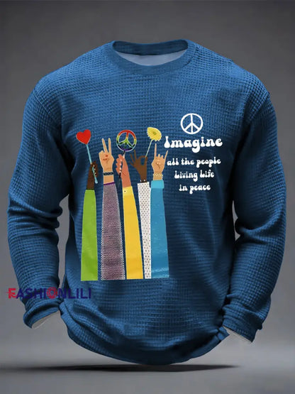 Men’s Retro Classic Legendary Rock Band Print Gift For Fans Casual Waffle Long Sleeve T-Shirt Blue / S