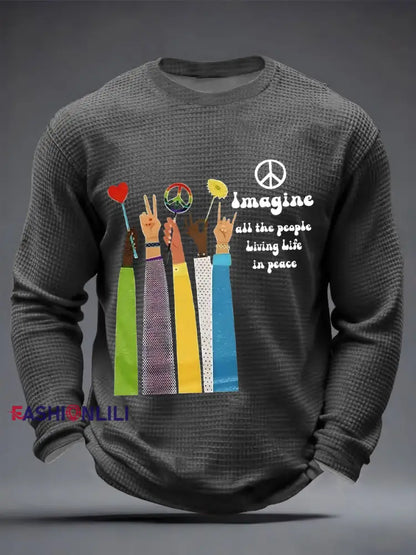 Men’s Retro Classic Legendary Rock Band Print Gift For Fans Casual Waffle Long Sleeve T-Shirt Dark Gray / S