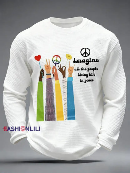 Men’s Retro Classic Legendary Rock Band Print Gift For Fans Casual Waffle Long Sleeve T-Shirt White / S