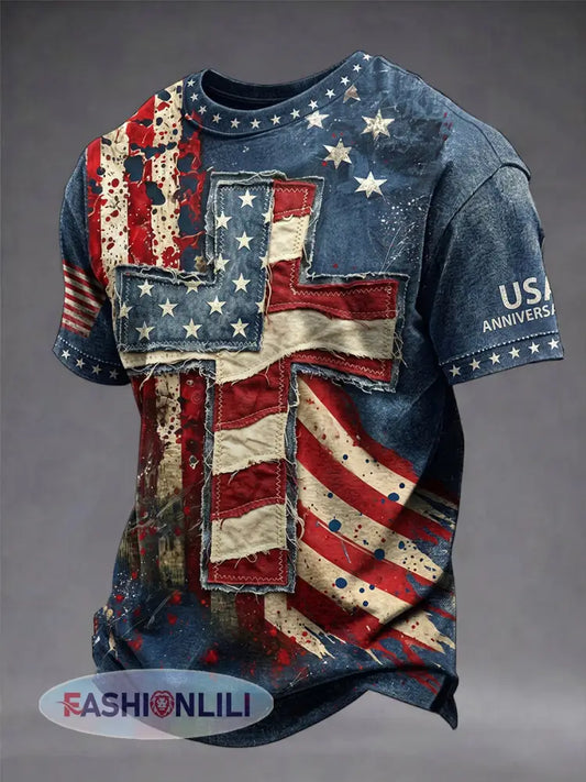 Men’s Retro Independence Day Flag Pattern Casual Short Sleeve T-shirt - As picture / S