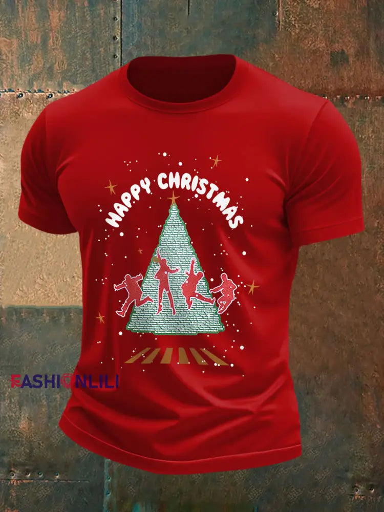 Men’s Retro Merry Christmas Classic Legendary Rock Band Print Casual Tee Red / S