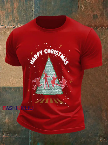 Men’s Retro Merry Christmas Classic Legendary Rock Band Print Casual Tee Red / S