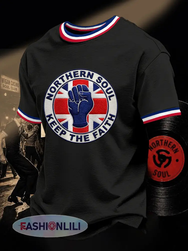 Men’s Retro Northern Soul Keep The Faith Print Casual Tee - Black / S