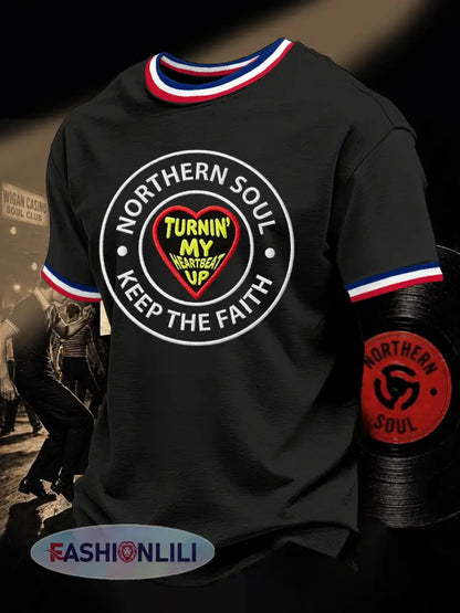 Men’s Retro Northern Soul Keep The Faith Print Casual Tee - Black / S