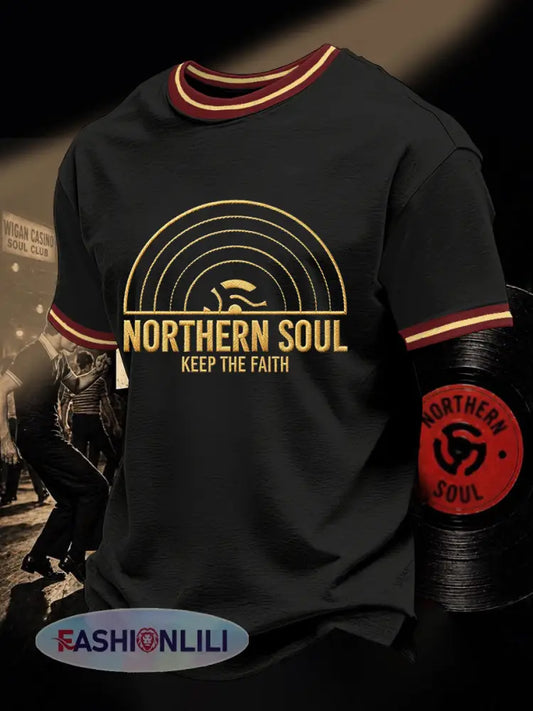 Men’s Retro Northern Soul Keep The Faith Print Casual Tee - Black / S